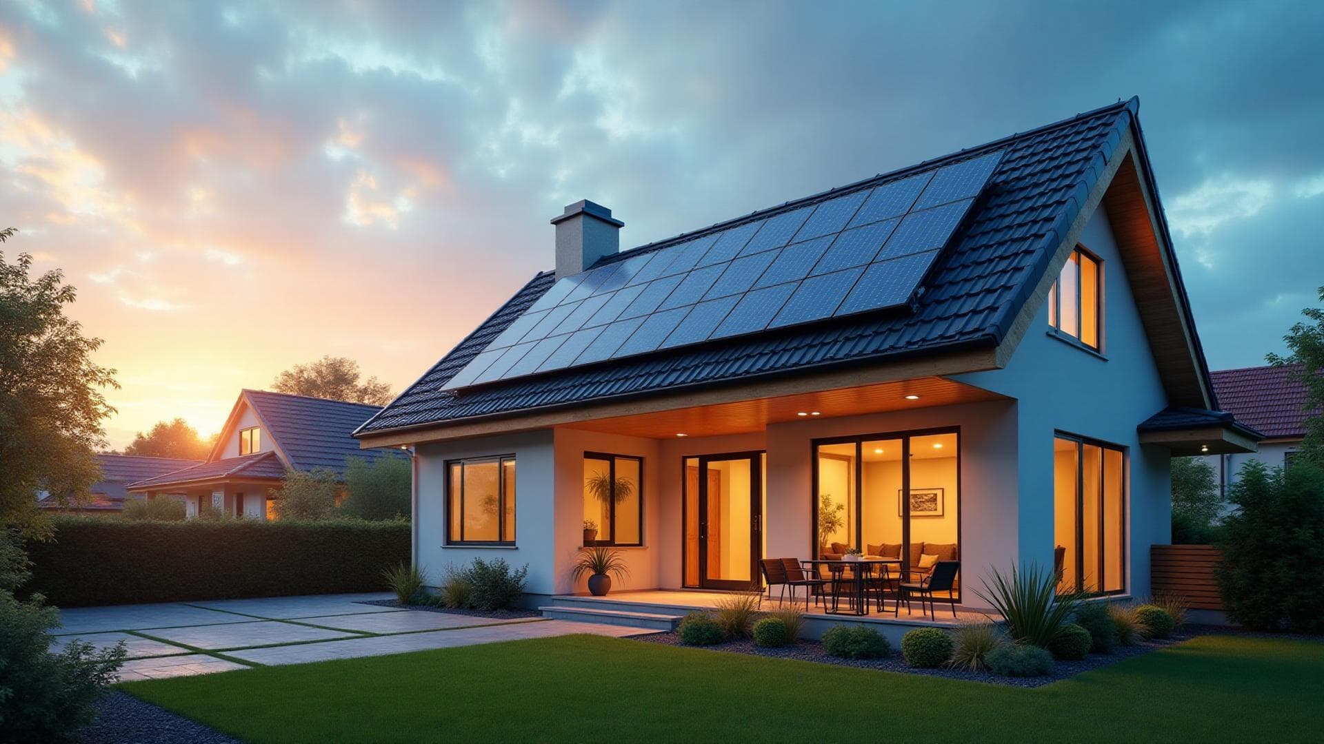 Modern home with solar panels