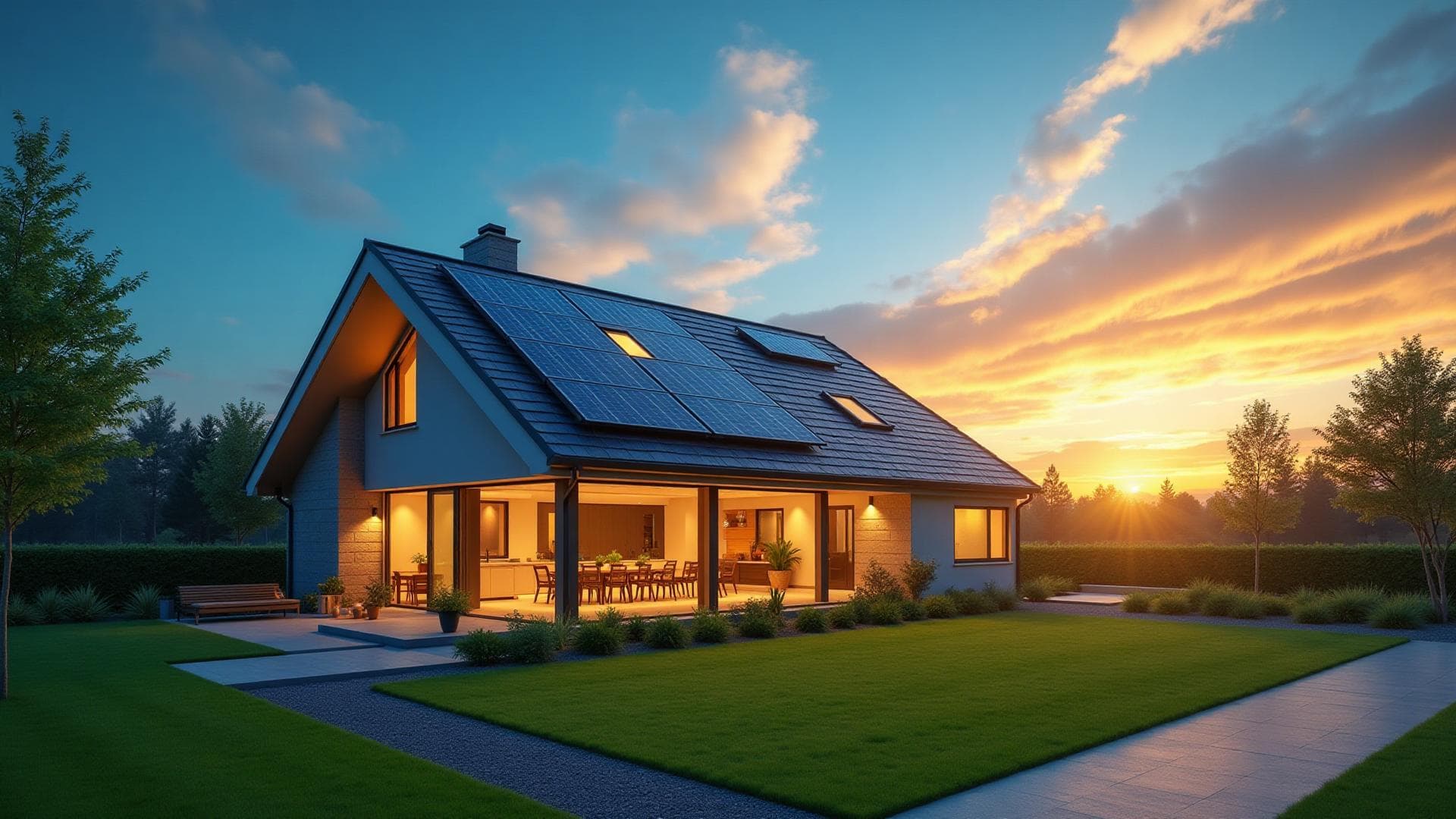 Modern home with solar panels